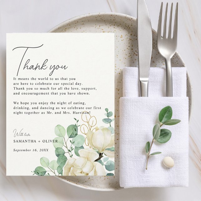 Magnolia Eucalyptus Thank You Reception Card (Magnolia Eucalyptus Thank You Reception Card)