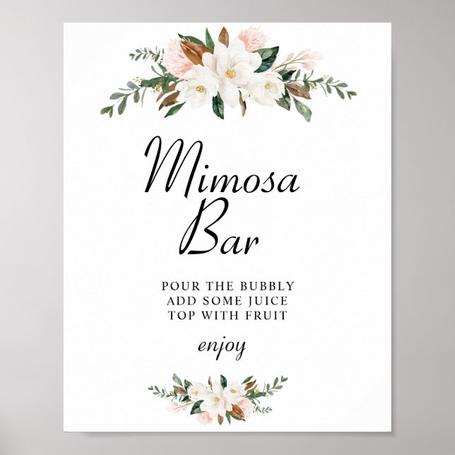 Magnolia floral bridal shower mimosa bar sign (Front)