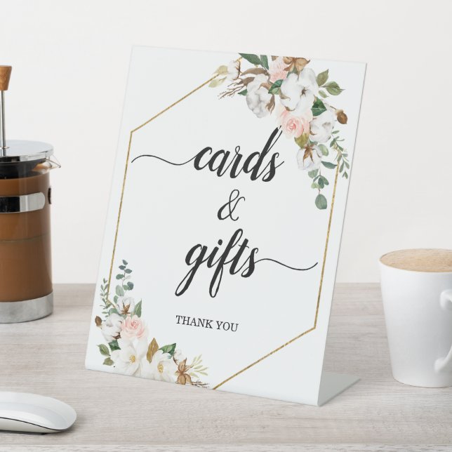 Magnolia Floral Calligraphy Cards & Gifts Wedding Pedestal Sign (In SItu)
