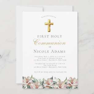 Magnolia Floral First Communion  Invitation