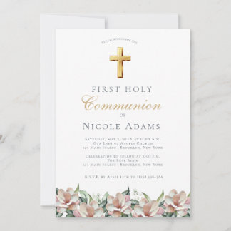 Magnolia Floral First Communion Invitation