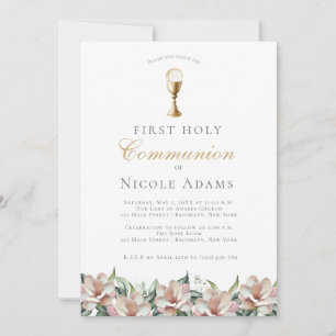 Magnolia Floral First Communion  Invitation