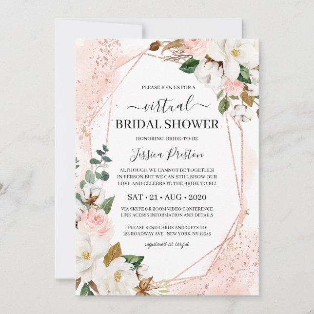 Magnolia Floral Geometric Virtual Bridal Shower Invitation (Front)