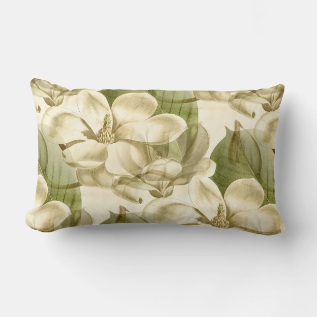 magnolia floral green lumbar cushion (Front)
