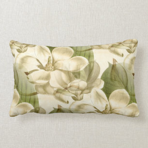 magnolia floral green lumbar cushion