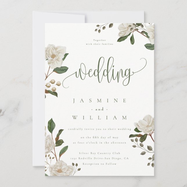  Magnolia Floral Modern  Wedding  Invitation (Front)