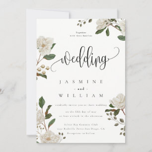 Magnolia Floral Modern Wedding Invitation