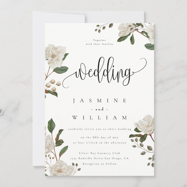  Magnolia Floral Modern  Wedding  Invitation (Front)