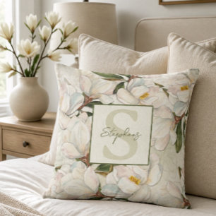 Magnolia Floral Monogram Throw Pillow