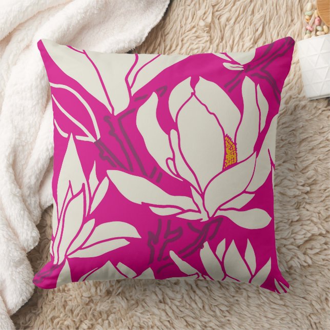 Magnolia floral pattern in fushia cushion (Blanket)