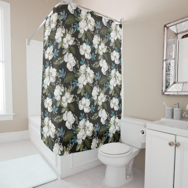Magnolia Floral Pattern  Shower Curtain (In Situ)