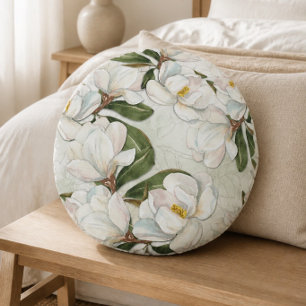 Magnolia Floral Round Throw Pillow
