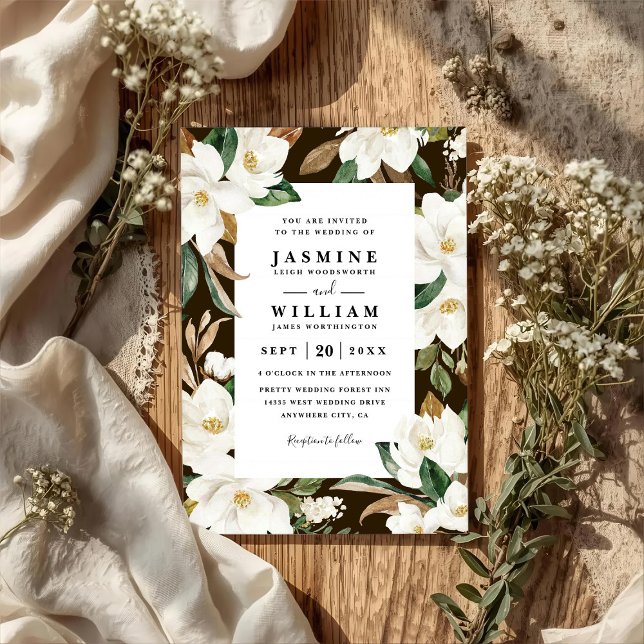 Magnolia Floral Rustic Elegant QR Code Wedding Invitation (Creator Uploaded)