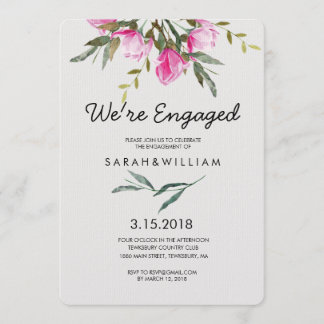 Magnolia Floral Watercolor Engagement Party Invitation