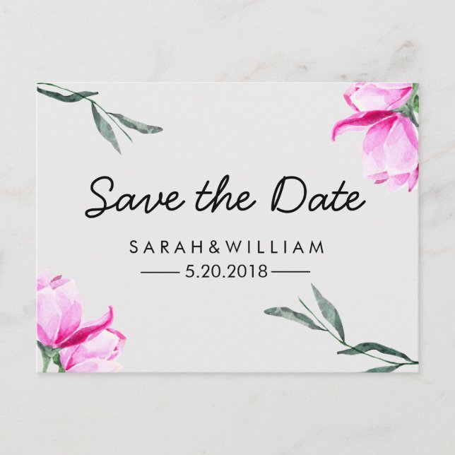 Magnolia Floral Watercolor Save The Date Postcard (Front)