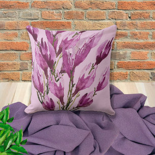 Magnolia Floral Watercolor Violet Cushion