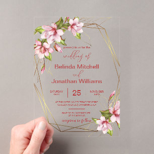 Magnolia Floral Wedding Acrylic Invitation