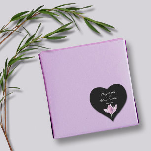 Magnolia Floral Wedding Favour on Black Heart Sticker
