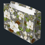 Magnolia Floral Wedding Large Gift Bag<br><div class="desc">White Magnolia with Southern Charm.
Background pattern can be deleted or hidden by using the customise further option.</div>