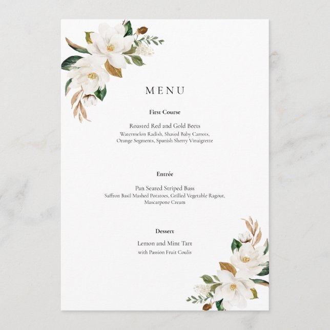 Magnolia Floral Wedding Menu (Front)