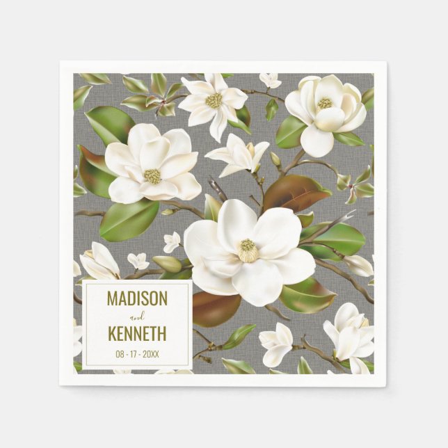 Magnolia Floral Wedding Napkin (Front)