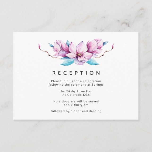 Magnolia Floral Wedding Reception Enclosure Card (Front)