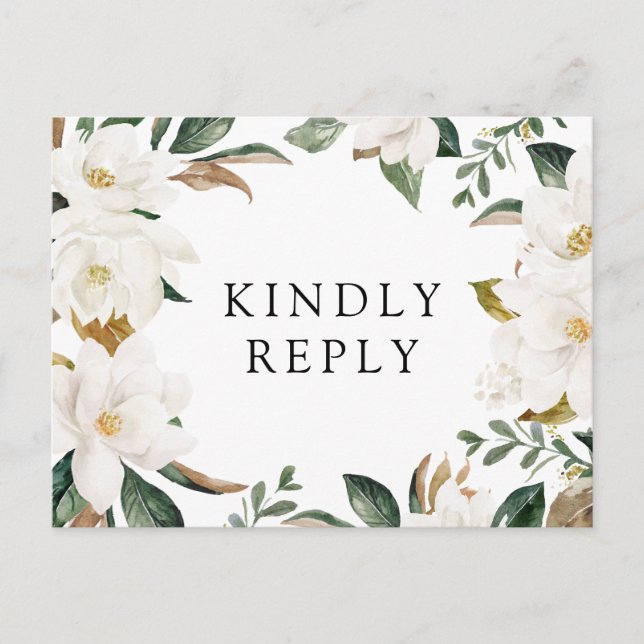 Magnolia floral wedding RSVP Postcard (Front)