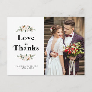 magnolia floral wedding thank you photo card