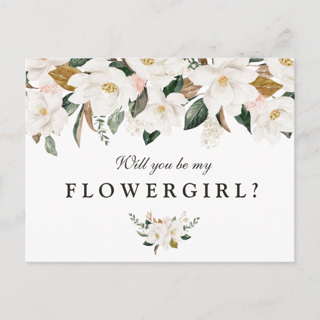 Magnolia floral will you be my flower girl card (Front)