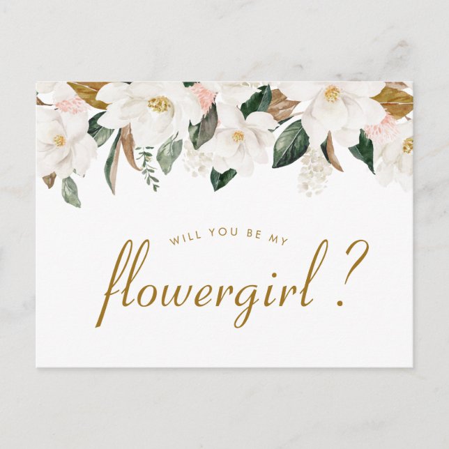 magnolia floral will you be my Flowergirl card (Front)