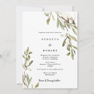Magnolia florals modern wedding invitation