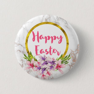 Magnolia Florals on White Marble Easter 6 Cm Round Badge
