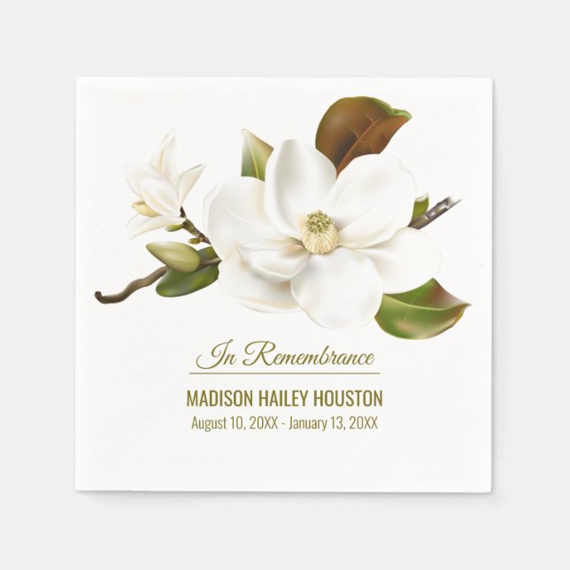 Magnolia Flower Funeral Memorial Napkin (Front)