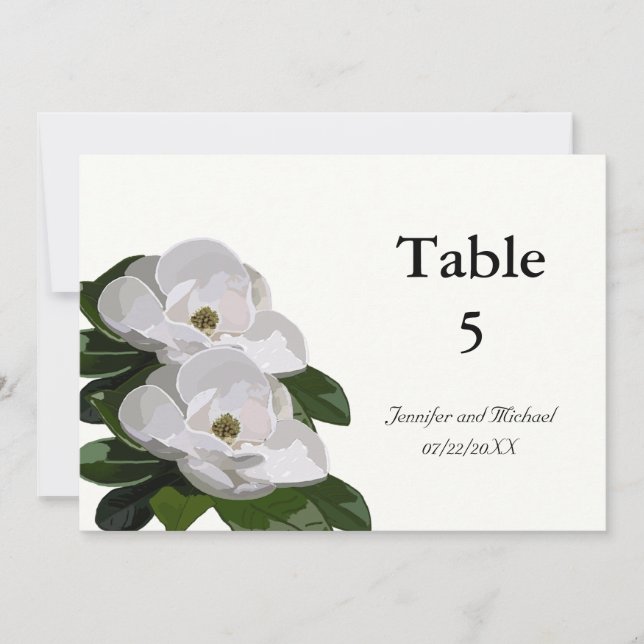 Magnolia Flower Modern Wedding Table Markers Invitation (Front)