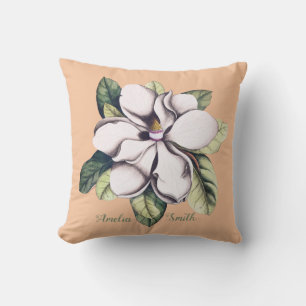 Magnolia Flower Monogram Name Cushion
