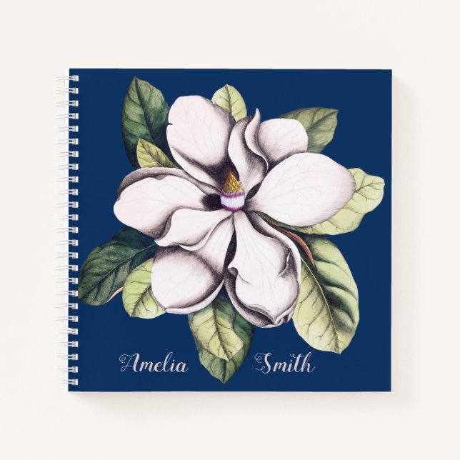 Magnolia Flower Monogram Name Notebook (Front)