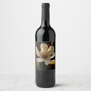 Magnolia flower on black background Wine bottle Wine Label