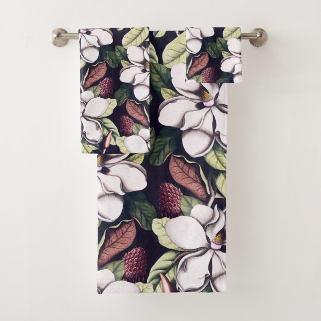 Magnolia Flower Pattern  Bath Towel Set (Insitu)