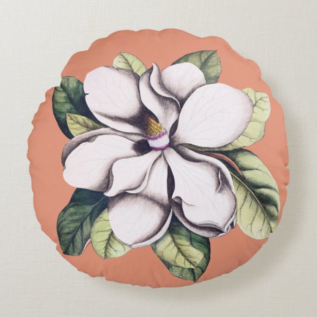 Magnolia Flower Round Cushion (Front)