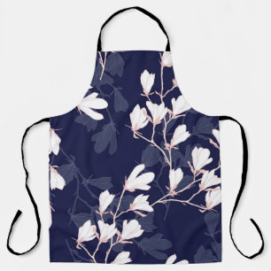 Magnolia flower seamless pattern with white flower apron
