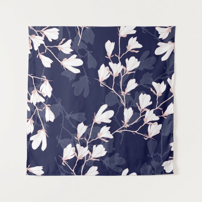 Magnolia flower seamless pattern with white flower tapestry (Front)