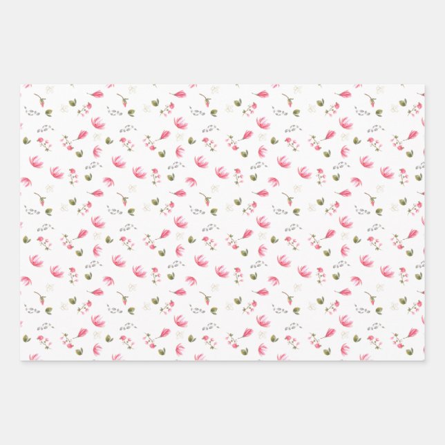 Magnolia flower wrapping paper, pink Magnolias  Paper Sheet (Front)