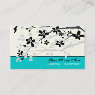 Magnolia flowers black grey turquoise floral business card