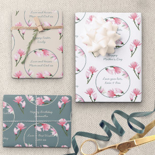 Magnolia Flowers Editable Occasions Set of 3 Wrapping Paper Sheet