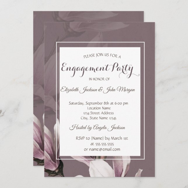 Magnolia Flowers Engagement  Invitation (Front/Back)