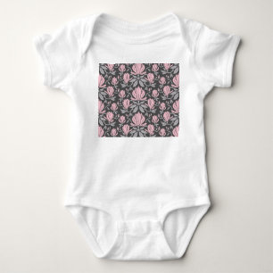 Magnolia flowers, hand-drawn seamless pattern. baby bodysuit