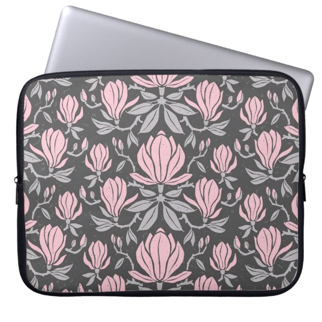 Magnolia flowers, hand-drawn seamless pattern. laptop sleeve (Front)