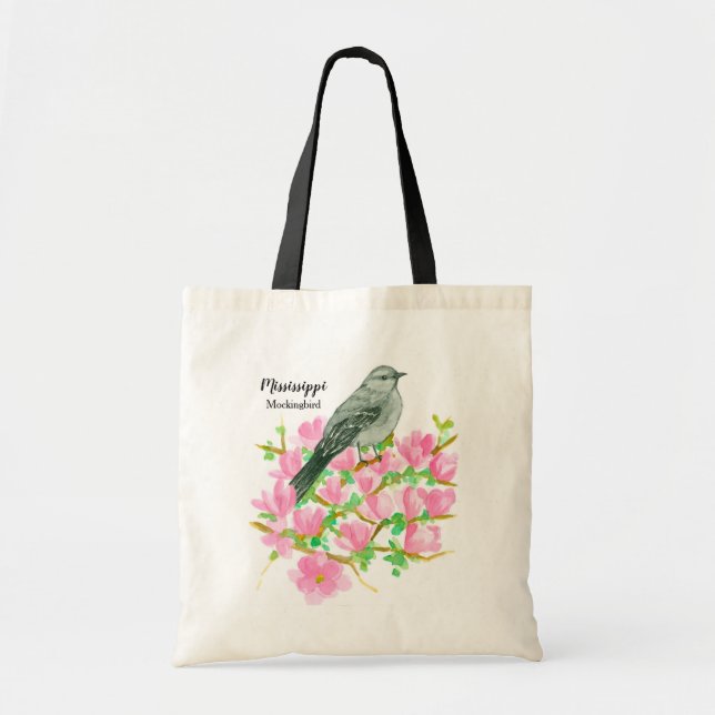 Magnolia Flowers Mockingbird Mississippi Souvenir Tote Bag (Front)