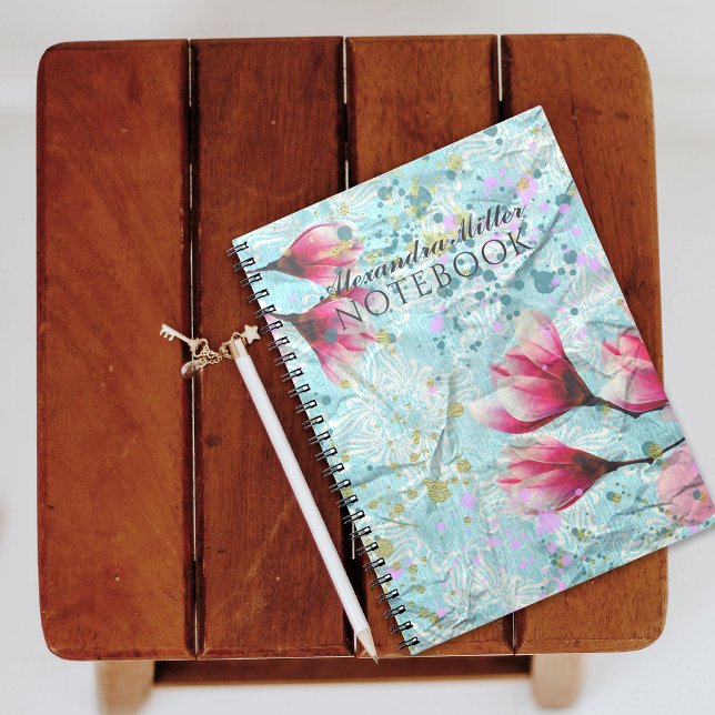 Magnolia Flowers On Vintage Crumpled Paper Custom Notebook (Creator Uploaded)