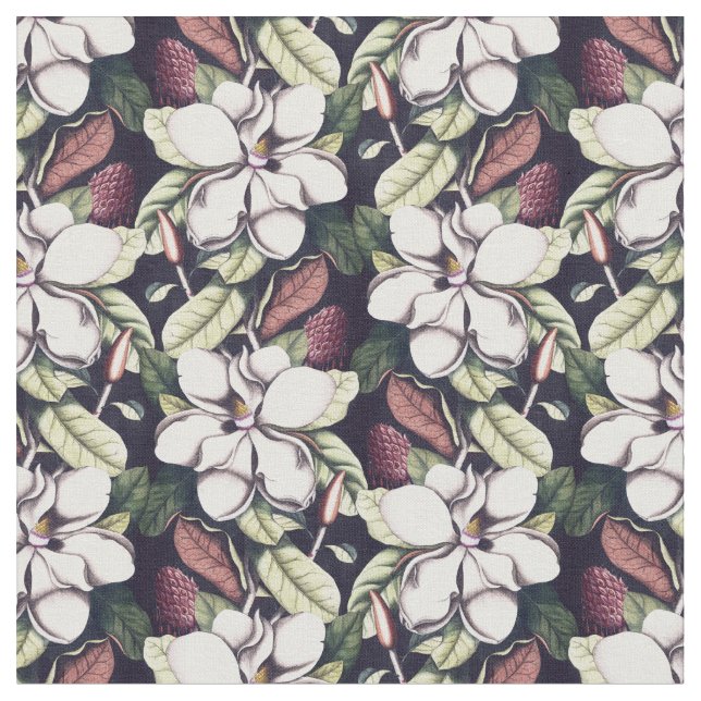 Magnolia Flowers Pattern Fabric (Close Up)